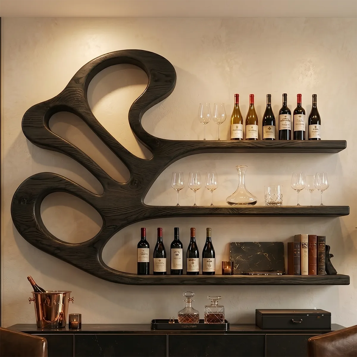 Elegant Grain Solid Wood Wall Wine Rack for Modern Dining Rooms TT006-9203