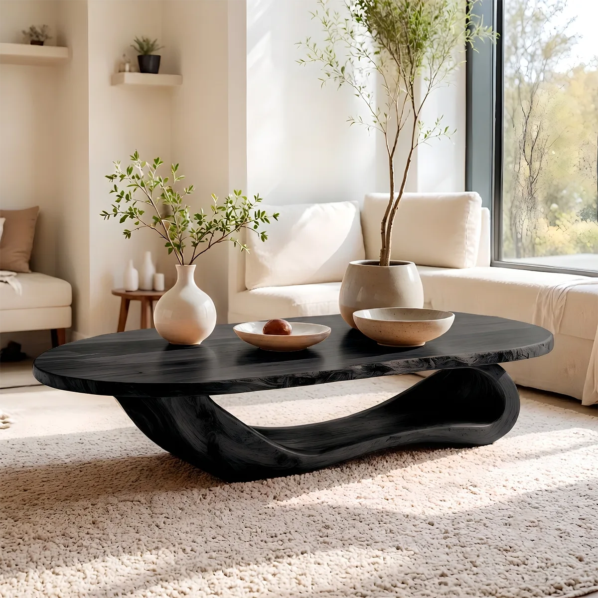 Live Edge Oval Coffee Table | Solid Wood Sculptural Coffee Table TT006-6418