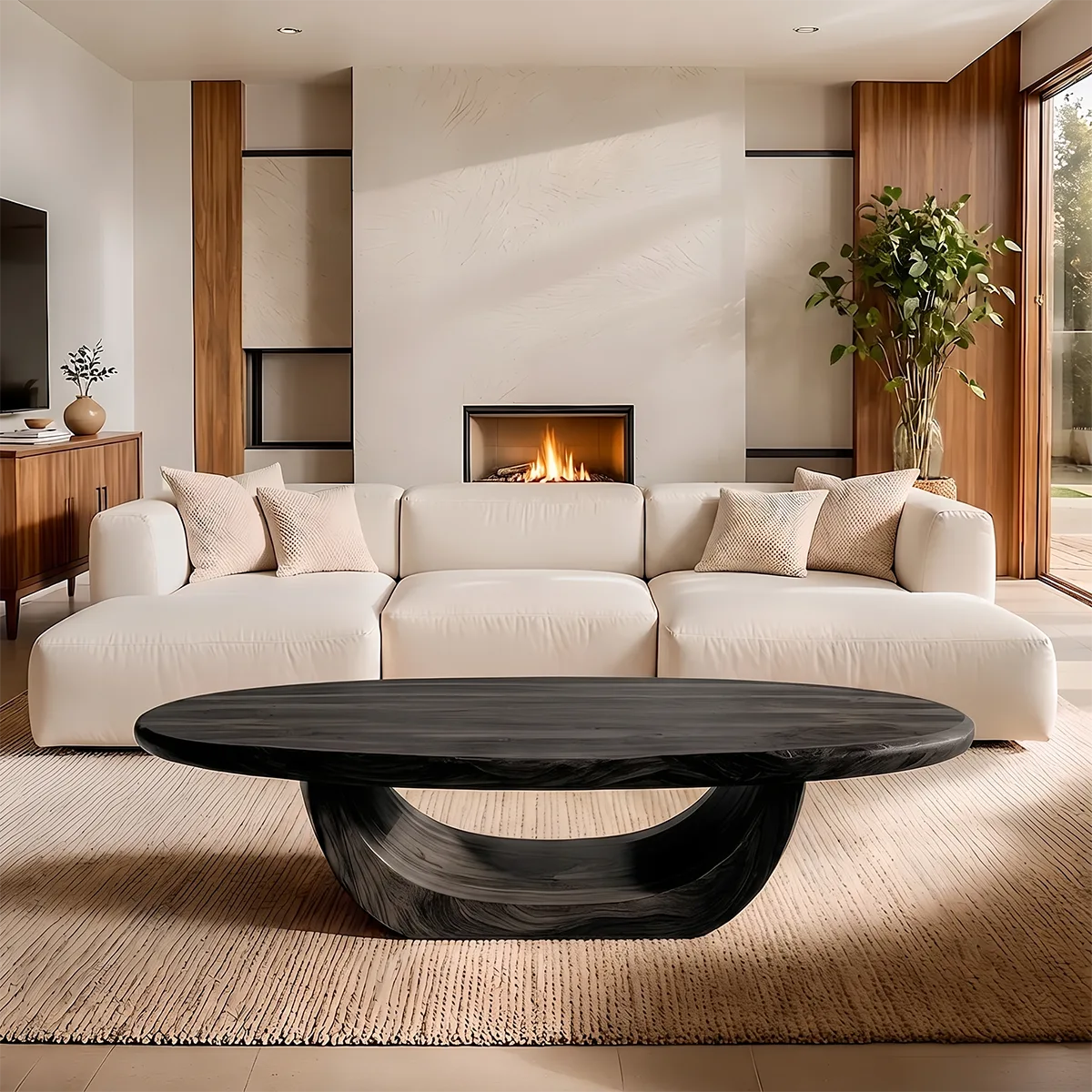 Modern Organic Coffee Table | Sculptural Solid Wood Oval Center Table TH003-9030
