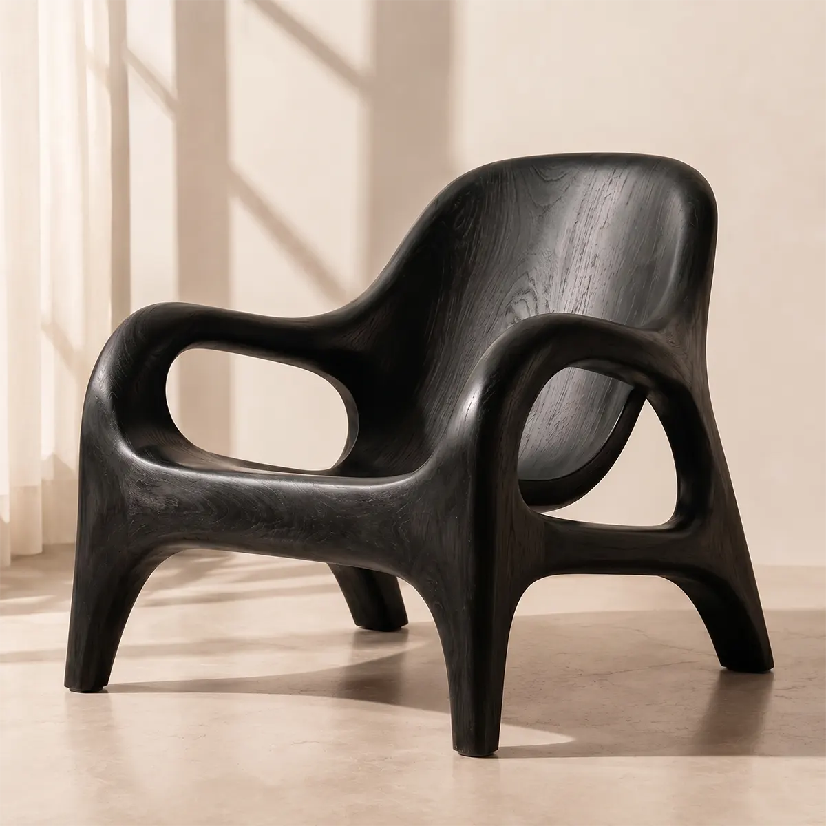 Handcrafted Organic Wood Lounge Chair with Sculptural Curved Frame TT006-3380