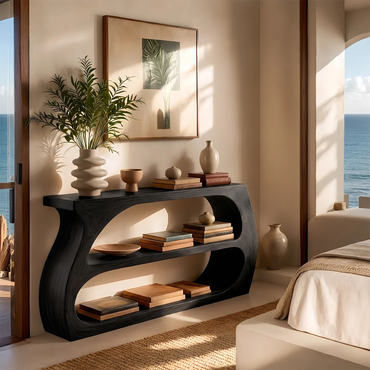 Modern Open Shelf Console Table – Sculptural Contemporary Entryway Table TT006-6550
