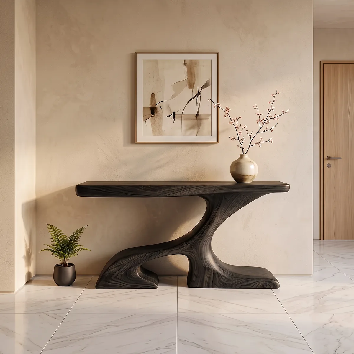 Modern Sculptural Wooden Console Table | Organic Entryway Hallway Sofa Table TH003-7952