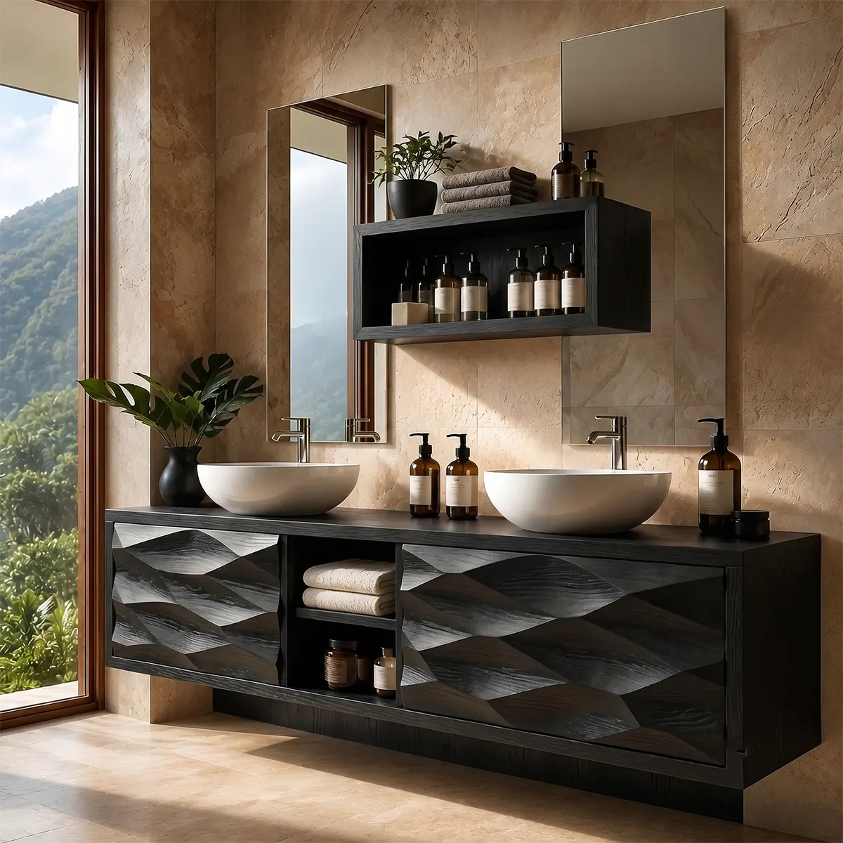 Geometric Floating Double Sink Bathroom Vanity Cabinet TT006-5058