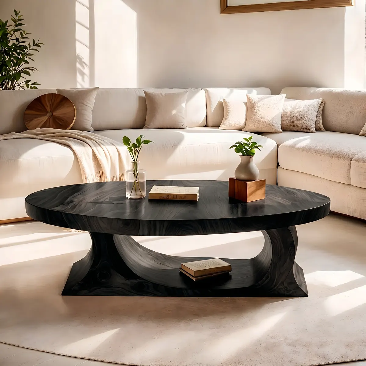 Oval Wood Coffee Table, Sculptural Coffee Table, Organic Modern Living Room Furniture TT006-4205