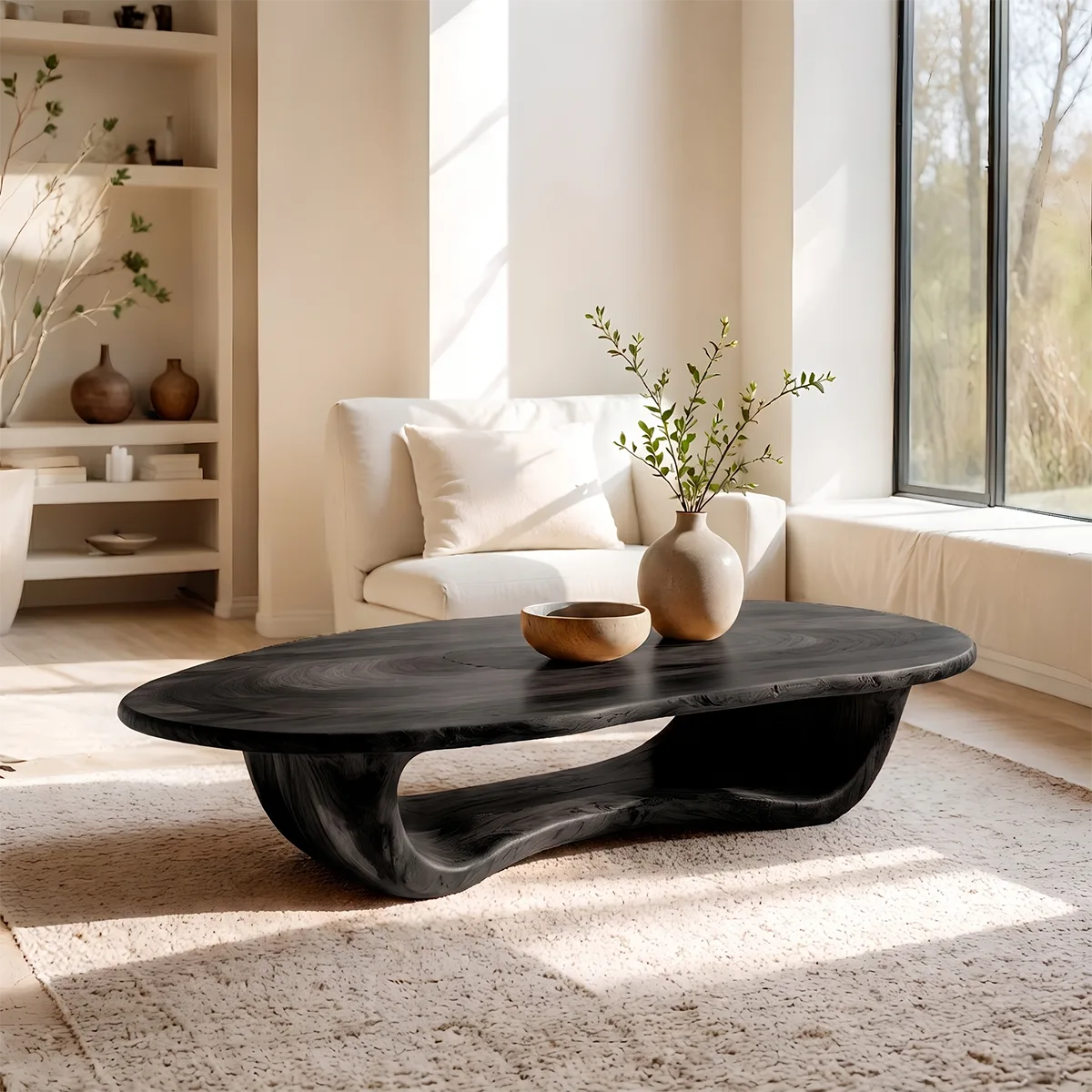 Organic Live Edge Oval Coffee Table | Handcrafted Solid Wood Center Table TT006-2119