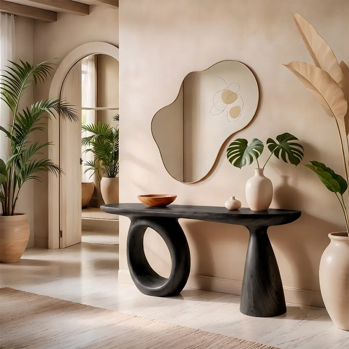 Modern Sculptural Console Table | Solid Wood Entryway Hallway Accent Table with Artistic Base TT006-8926