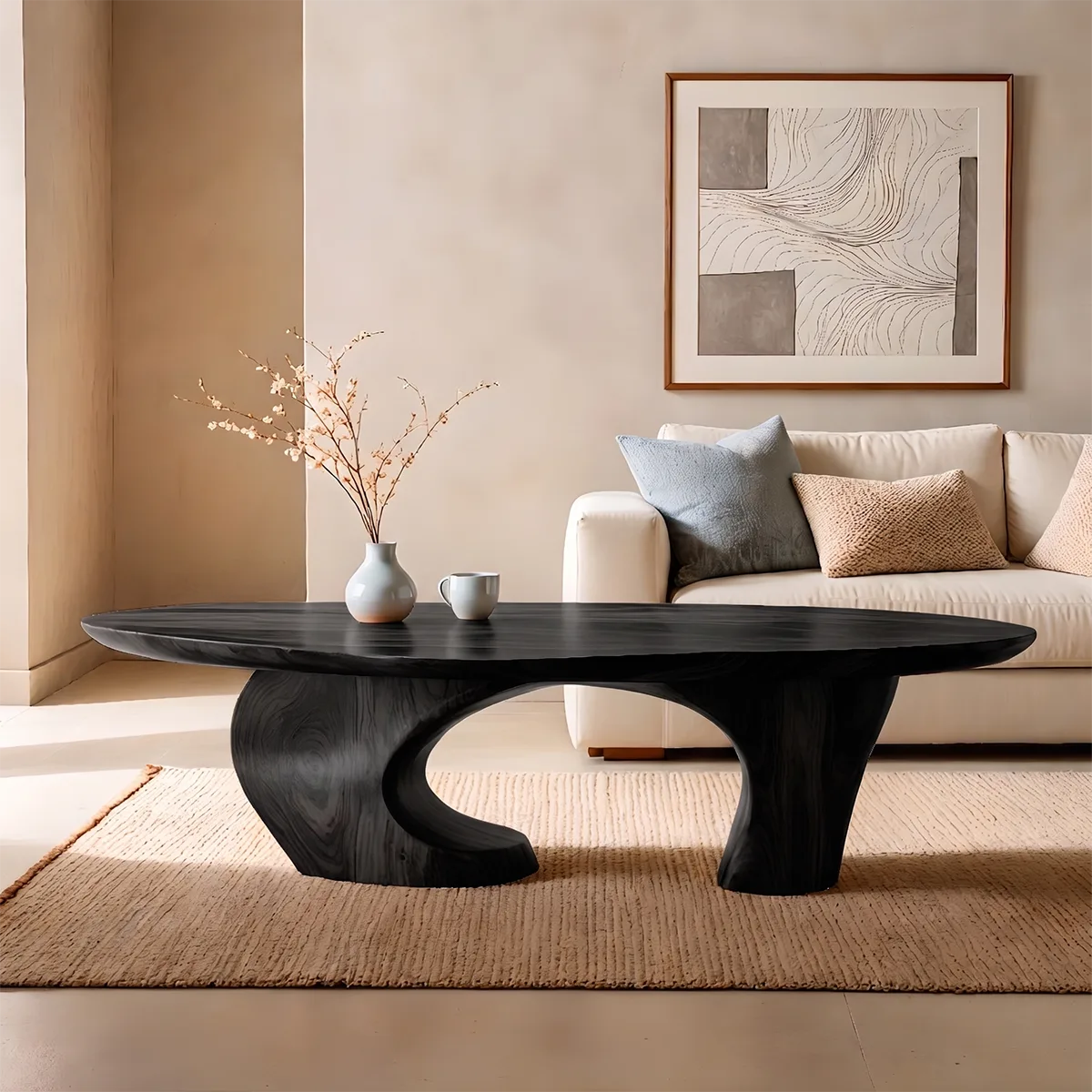 Oval Solid Wood Coffee Table | Sculptural Modern Center Table for Living Room TT006-1714