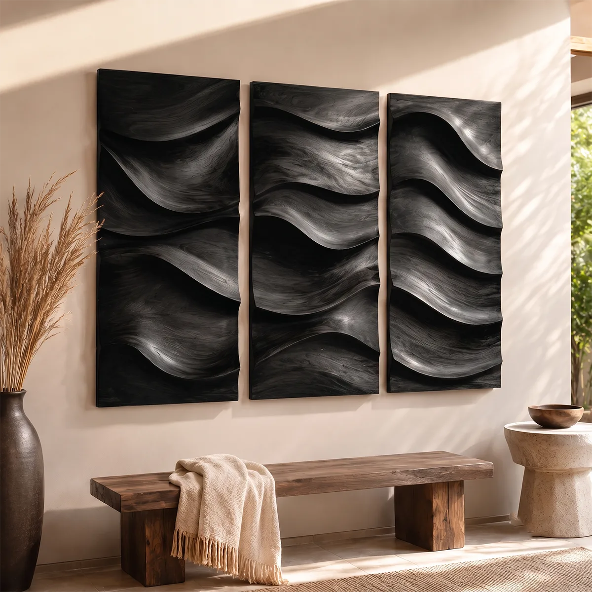 Abstract Wave Wood Wall Art | Vertical Wooden Wall Decor for Living Room, Bedroom & Office TT006-1623