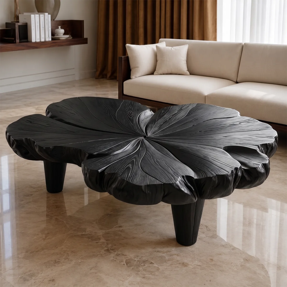 Handcrafted Solid Wood Flower Coffee Table with Sculpted Petal Top TT006-9465
