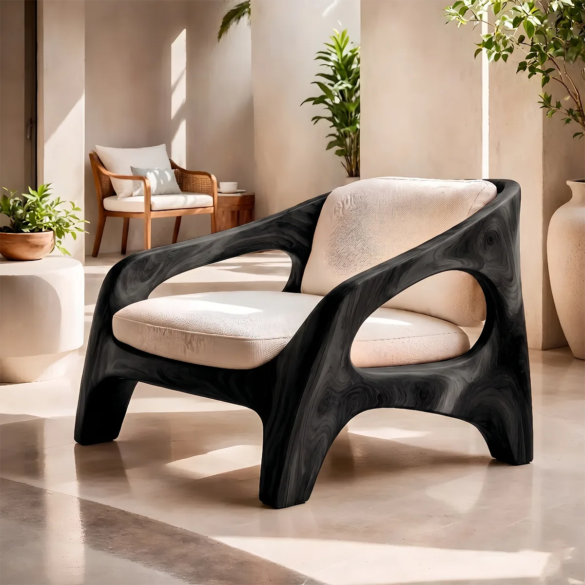 Solid Wood Lounge Chair | Organic Modern Sculptural Wooden Accent Chair TT006-8756