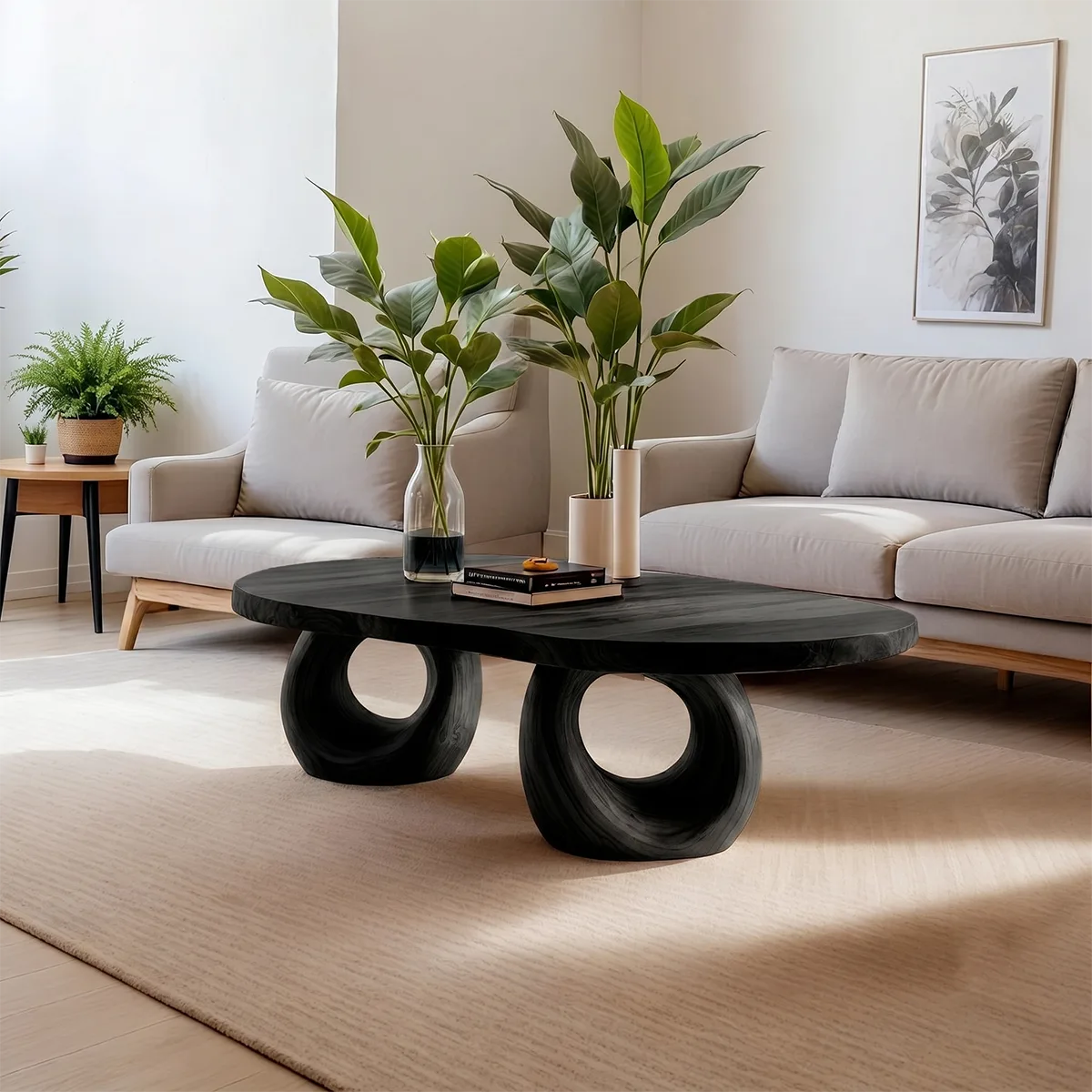 Handcrafted Solid Wood Coffee Table with Sculptural Ring Legs TT006-7638