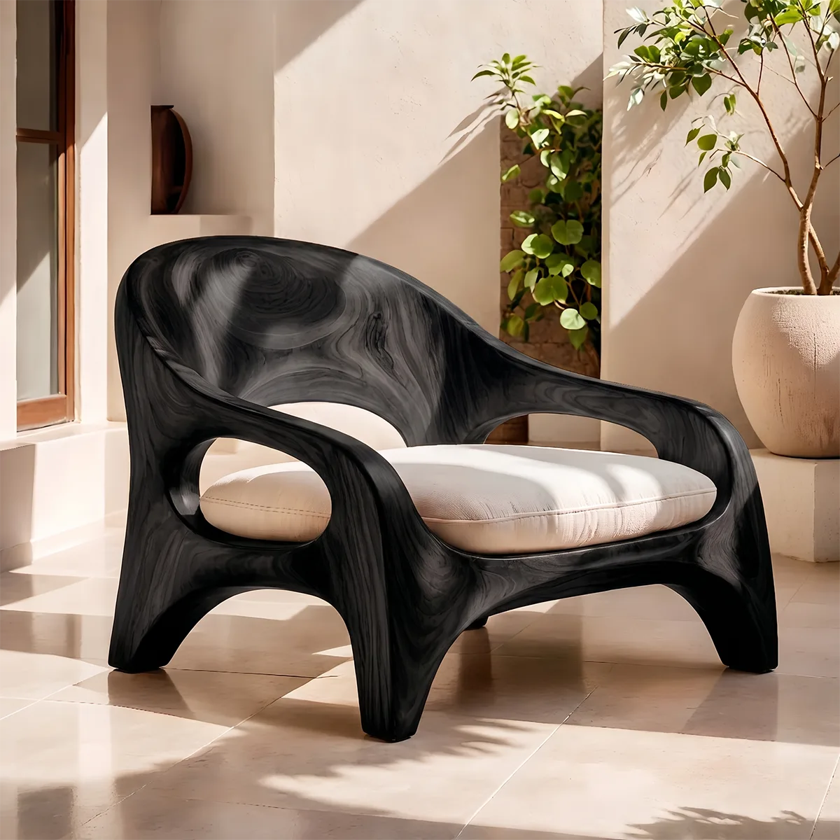 Solid Wood Lounge Chair | Sculptural Organic Modern Accent Chair TT006-8283