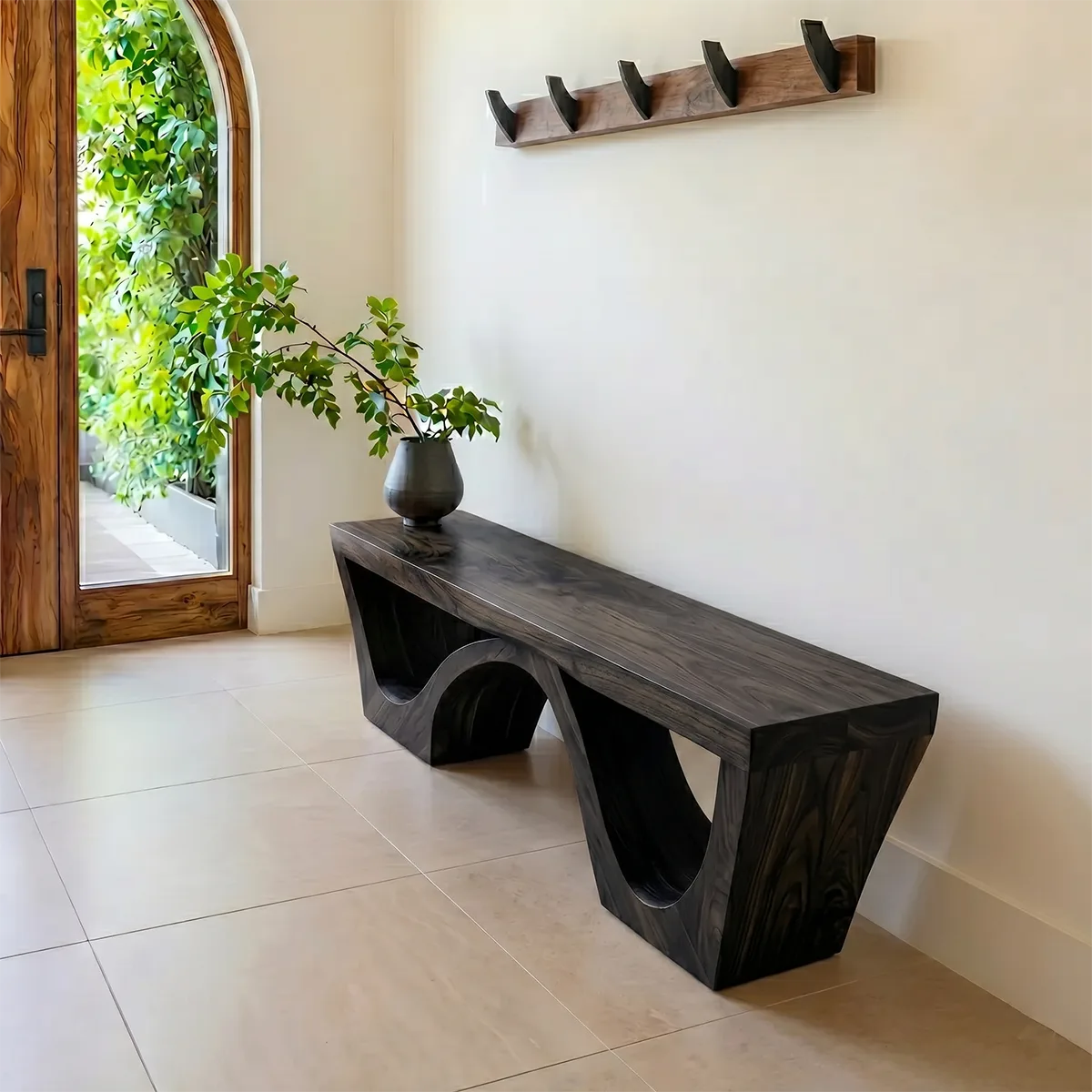 Handcrafted Organic Solid Wood Entryway Bench for Modern Hallway and Living Room