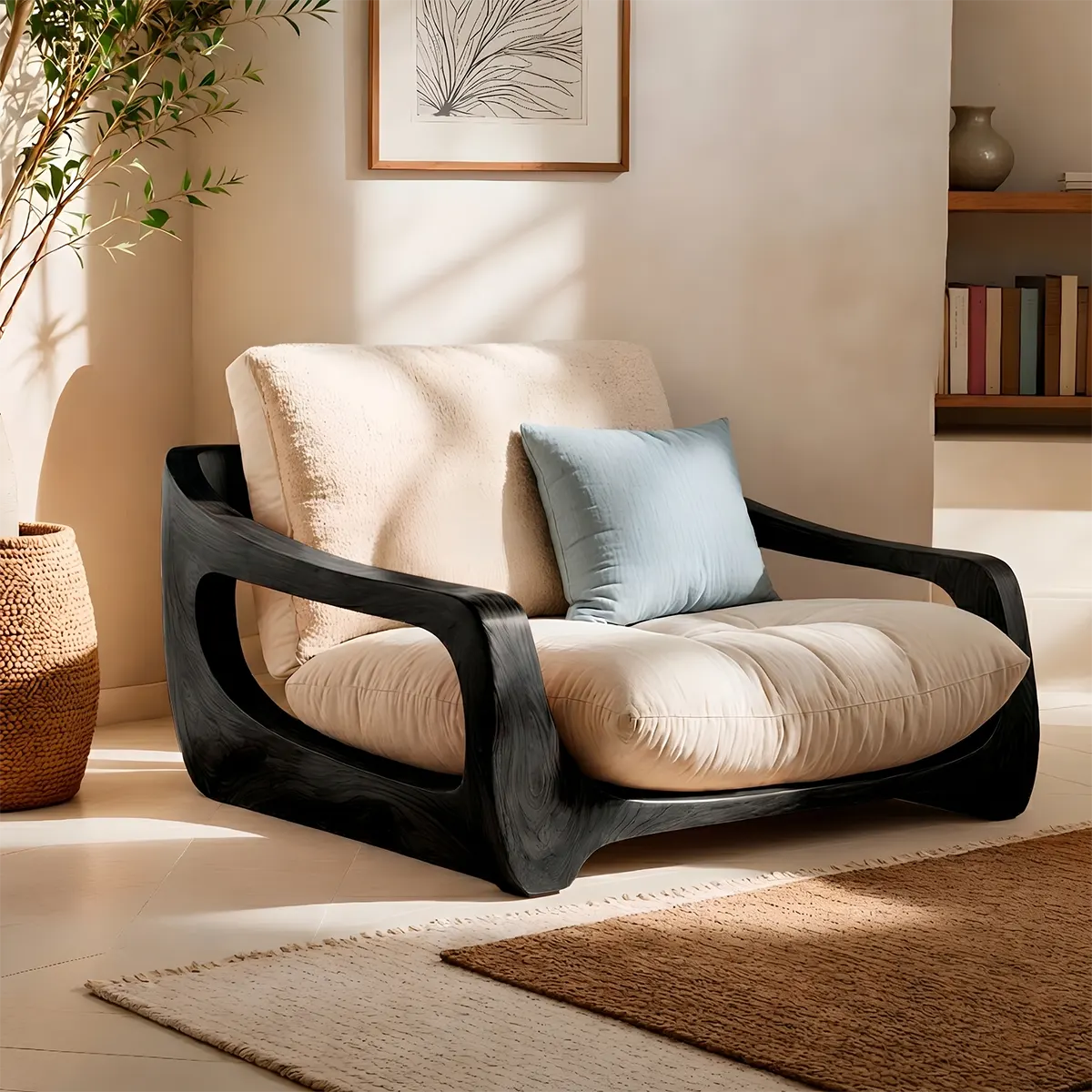 Organic Wood Lounge Chair, Sculptural Accent Chair, Modern Handcrafted Armchair TT006-3308