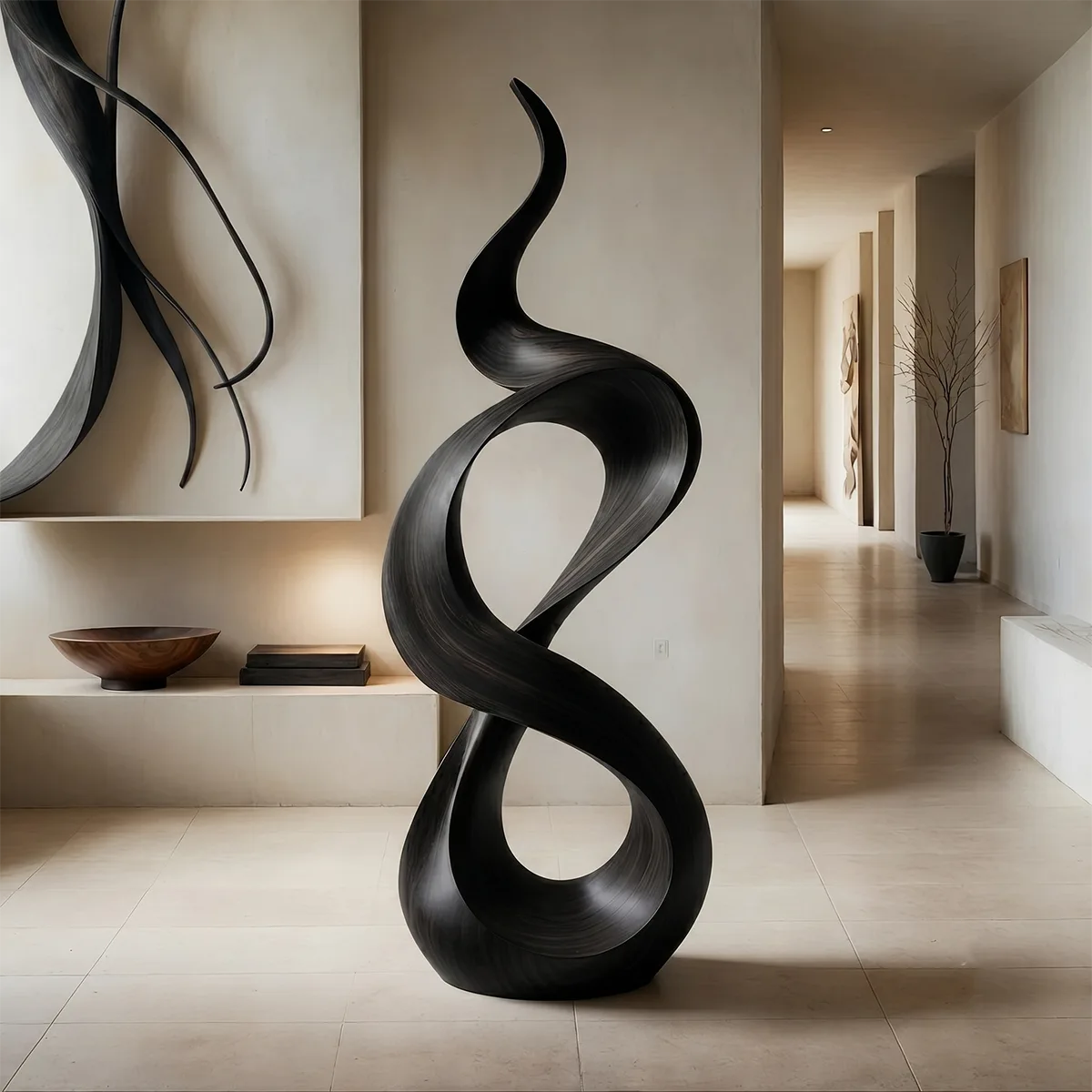 Handcrafted Solid Wood Infinity Twist Sculpture – Modern Organic Floor Art TT006-8603