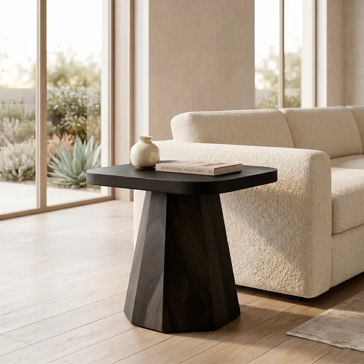 Modern Solid Wood End Table | Handcrafted Pedestal Side Table for Living Room & Bedroom TH003-1370