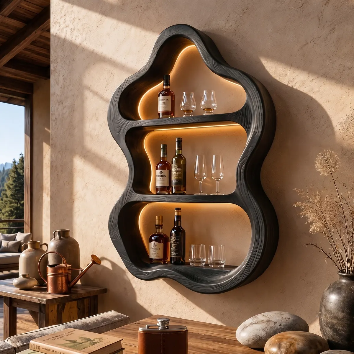 Organic Solid Wood Wall Wine Holder for Home Bars, Dining Rooms & Whiskey Lovers TT006-3241