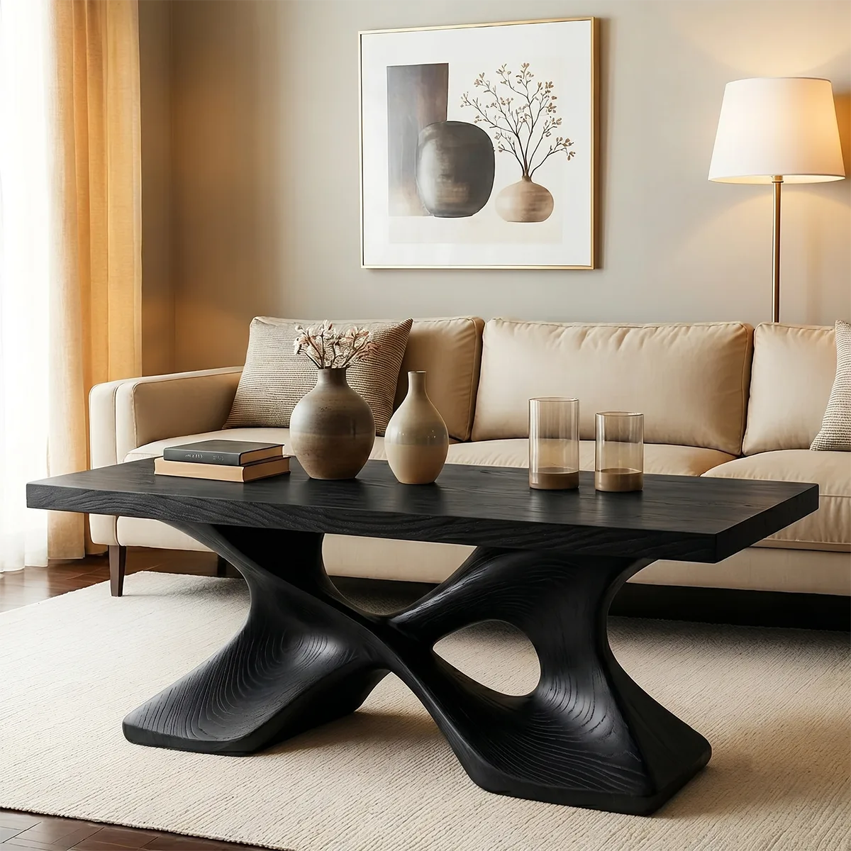 Handcrafted Solid Wood Coffee Table with Sculptural X-Base TT006-4305