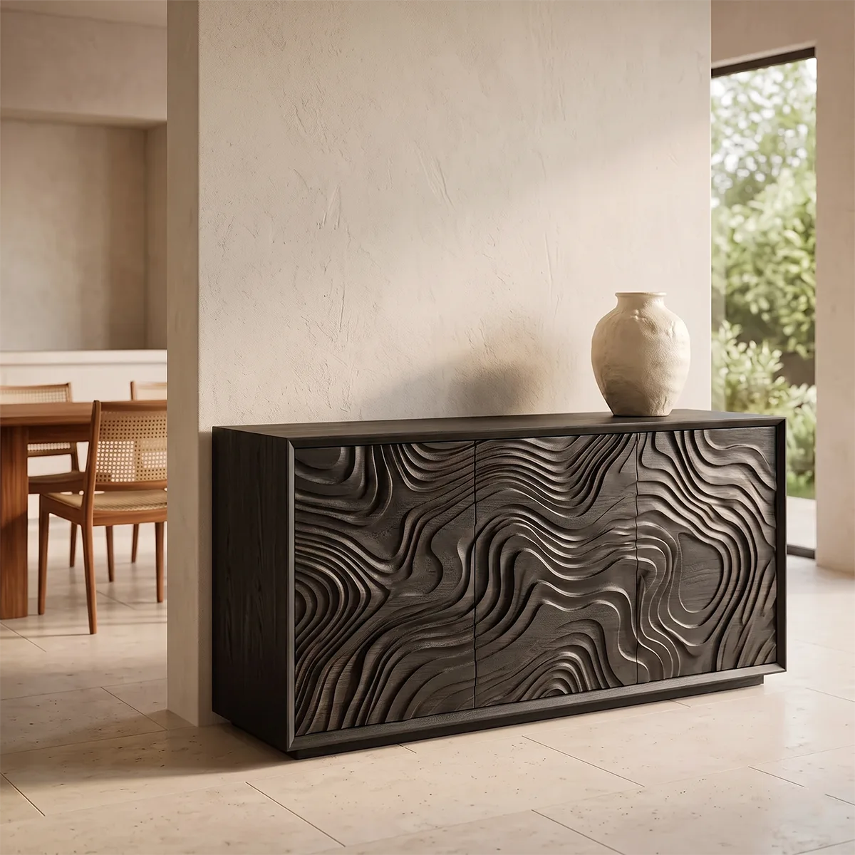 Topographic Carved Solid Wood Sideboard | Organic Modern Buffet Cabinet for Dining & Living Room TH003-1820