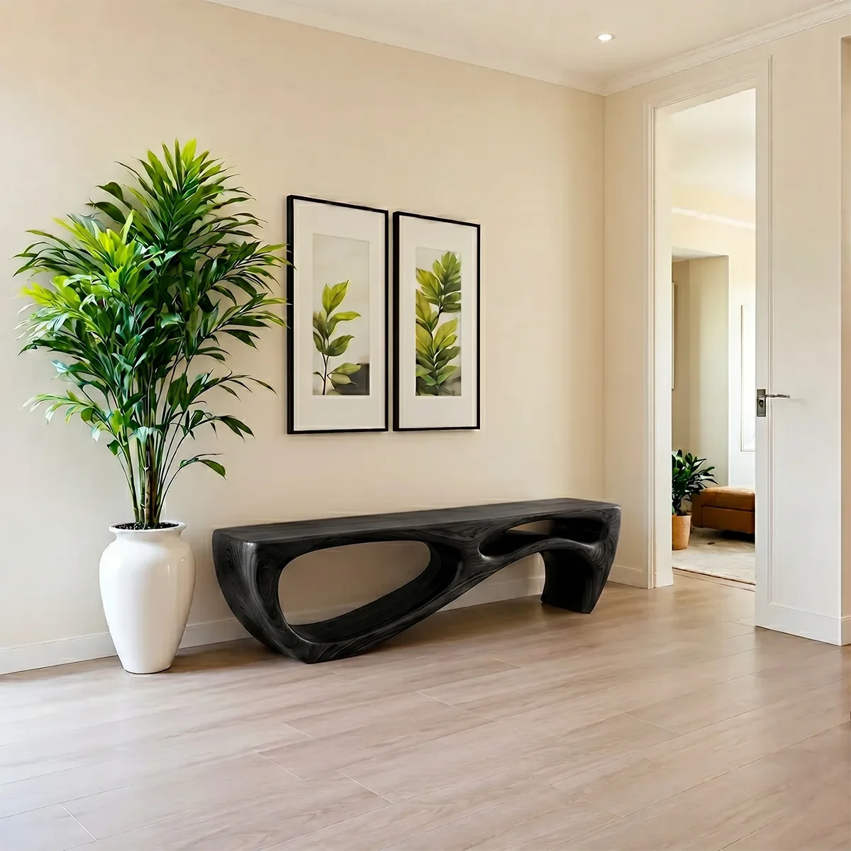 Organic Sculptural Solid Wood Bench for Modern Entryway and Contemporary Living Spaces