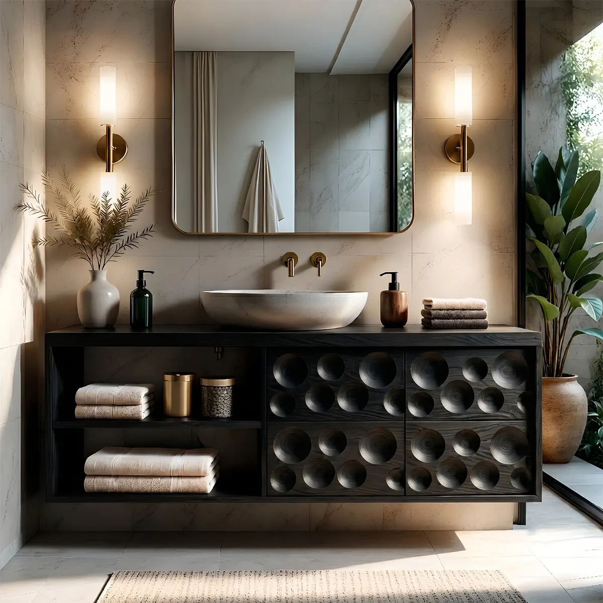 Circular Carved Floating Bathroom Vanity Cabinet TT006-5459