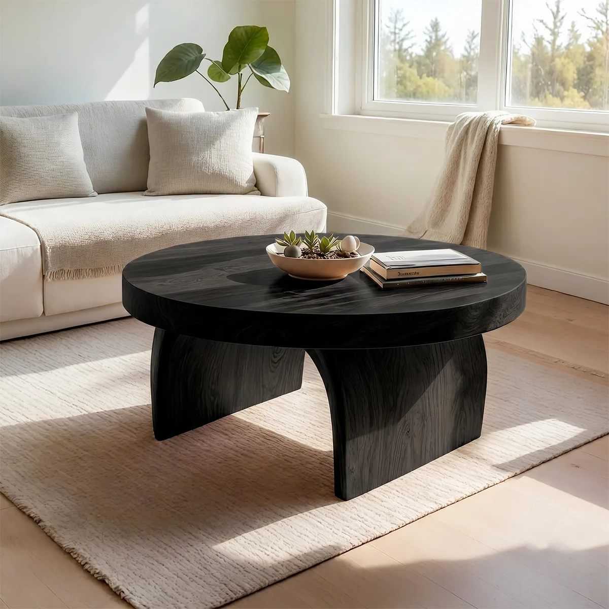 Round Solid Wood Coffee Table – Handmade Modern Rustic Living Room Table
