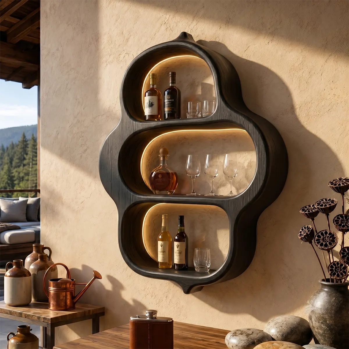 Organic Solid Wood Wall Wine Holder for Home Bars & Whiskey Lovers TT006-2134