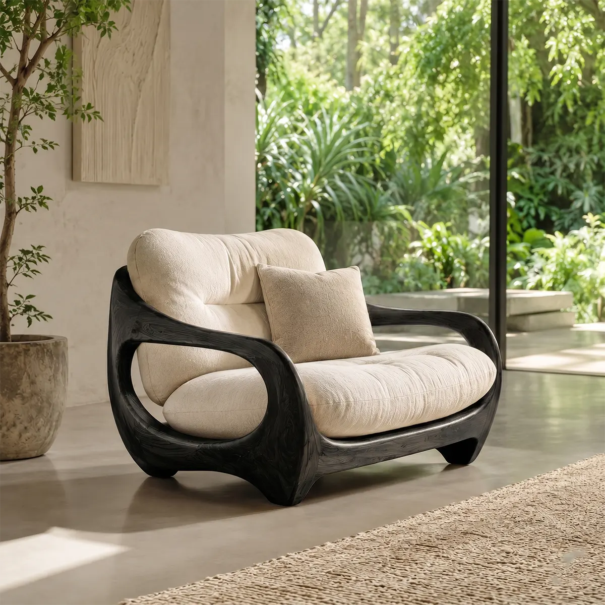 Organic Lounge Chair, Luxury Accent Chair, Modern Wood Frame Armchair TT006-7455