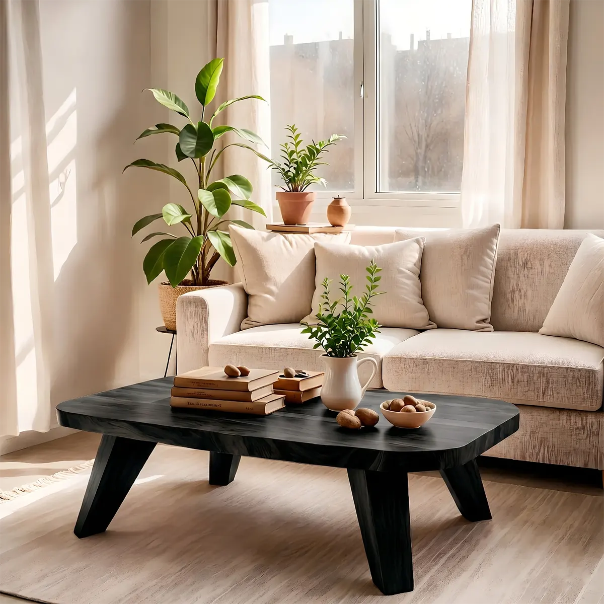 Handcrafted Organic Modern Coffee Table with Rounded Rectangle Top TT006-6610