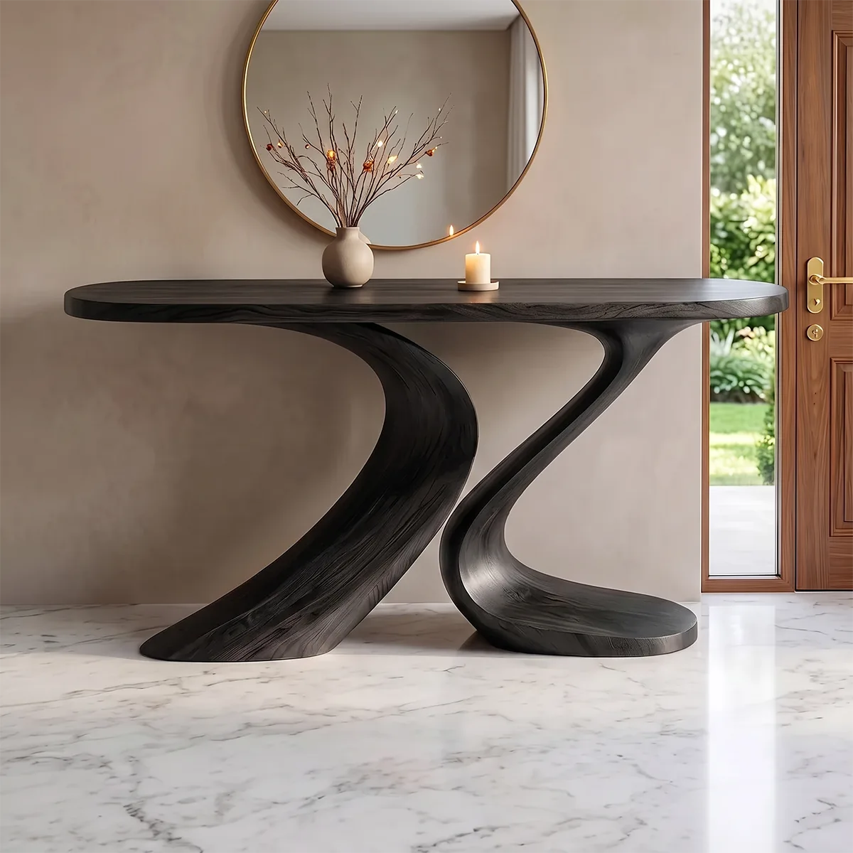 Modern Sculptural Console Table with Curved Pedestal Base – Contemporary Entryway Table TH003-7199