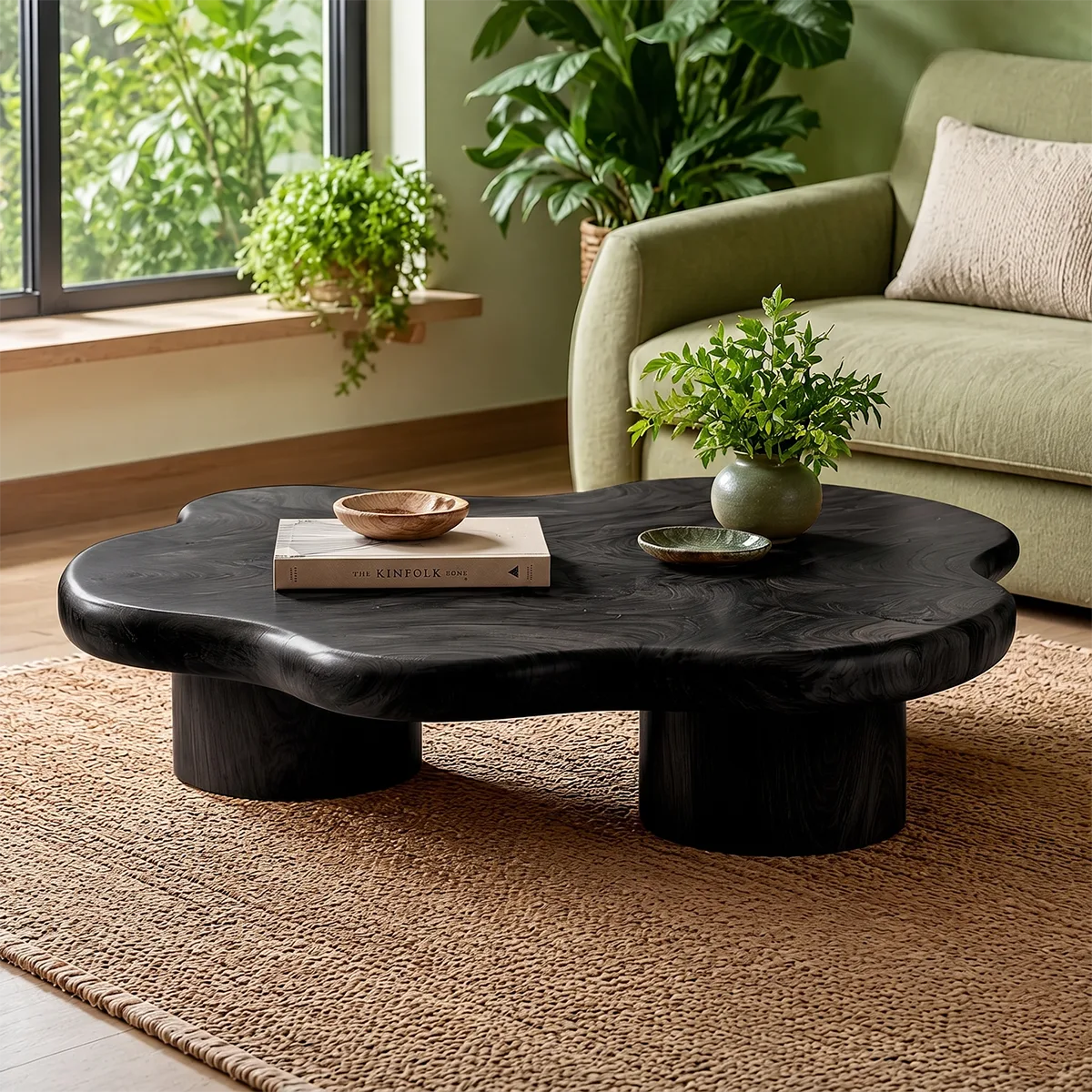 Organic Solid Wood Coffee Table | Freeform Hardwood Coffee Table with Sculptural Pedestal Base TT006-7051