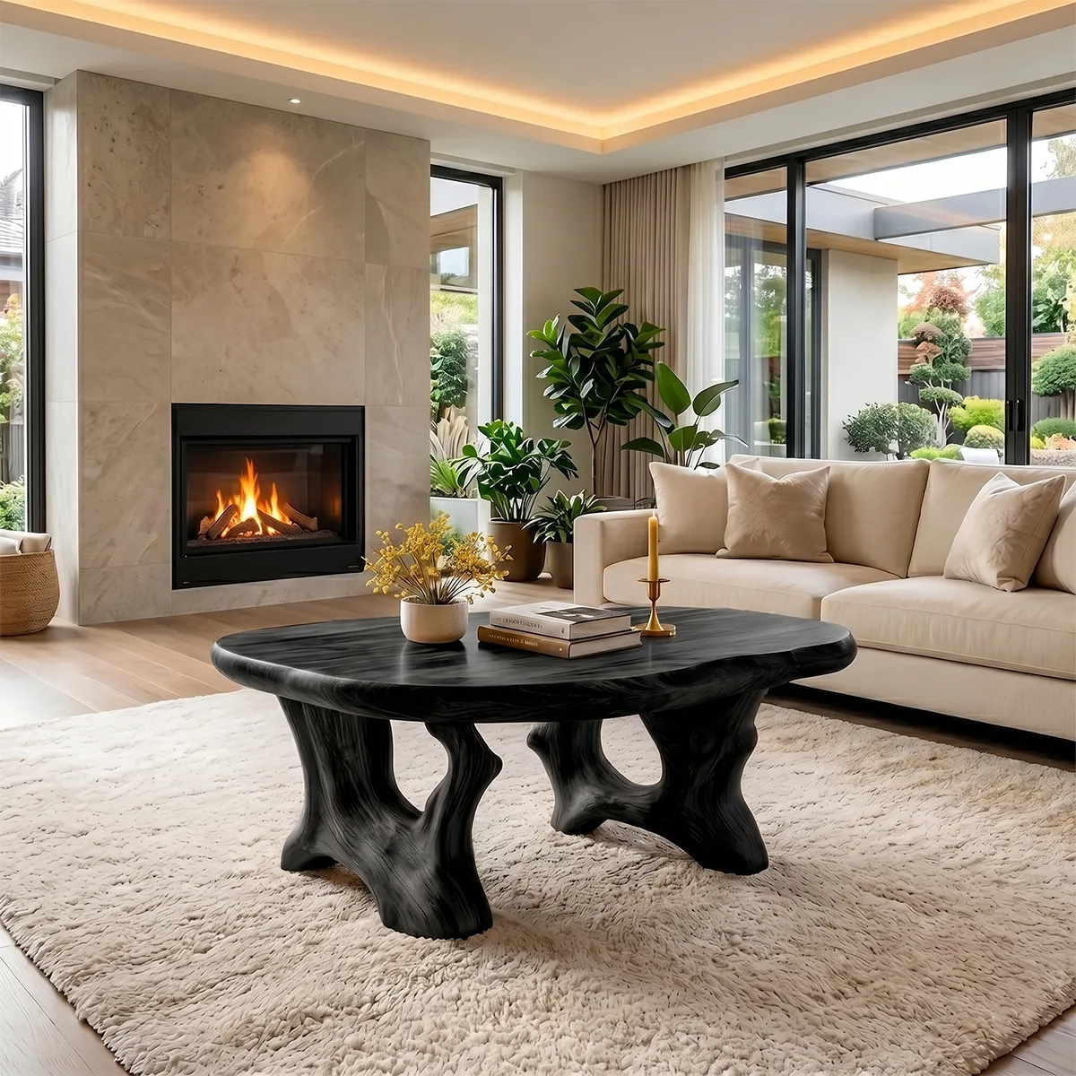 Natural Solid Wood Coffee Table with Tree-Inspired Design TH003-8438