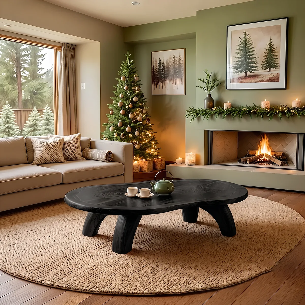 Modern Organic Round Coffee Table | Sculptural Solid Wood Low Coffee Table TH003-5070