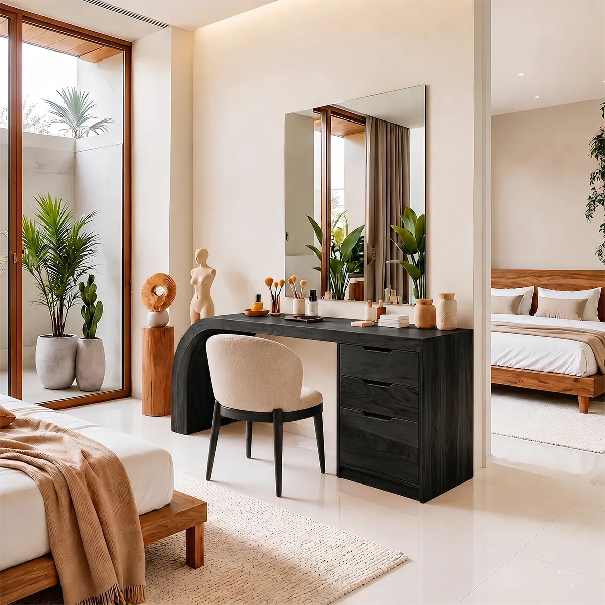 Modern Solid Wood Makeup Vanity Desk with Drawers