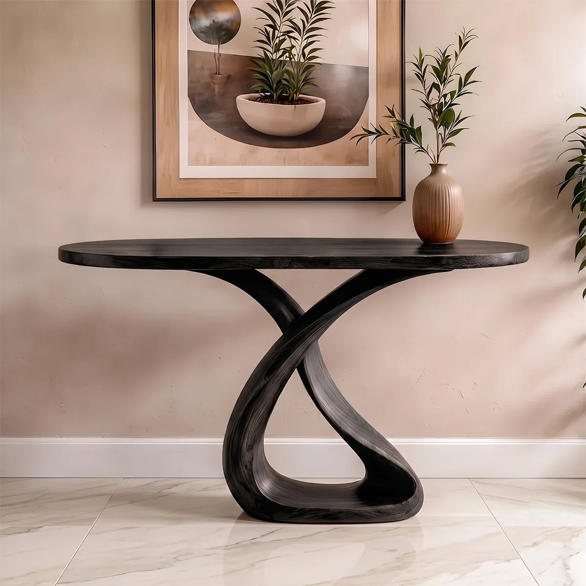 Modern Sculptural Console Table with Twisted Pedestal Base – Contemporary Entryway Table TH003-5950