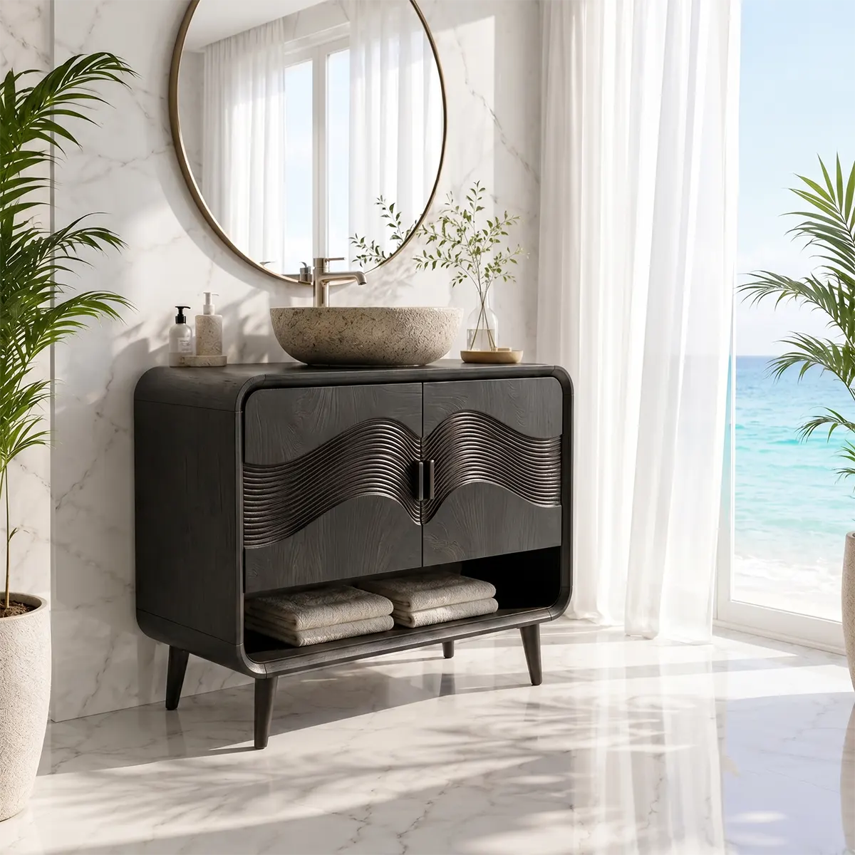 Wave Front Bathroom Vanity with Open Shelf Storage TT006-2660