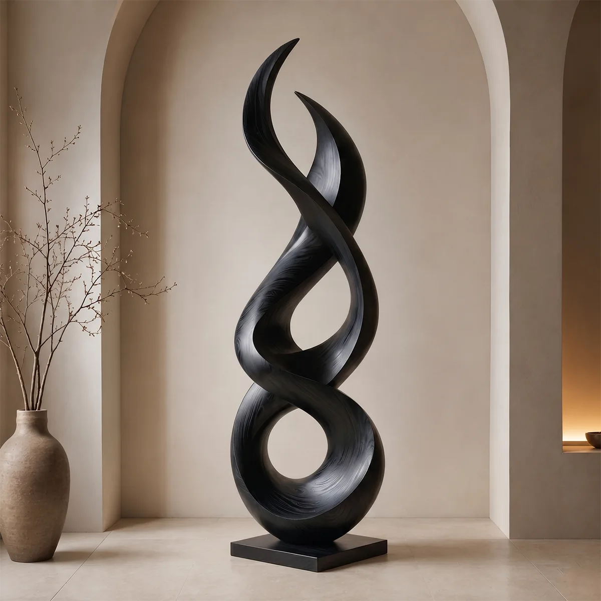 Handcrafted Solid Wood Infinity Floor Sculpture – Modern Organic Living Room Decor TT006-3990