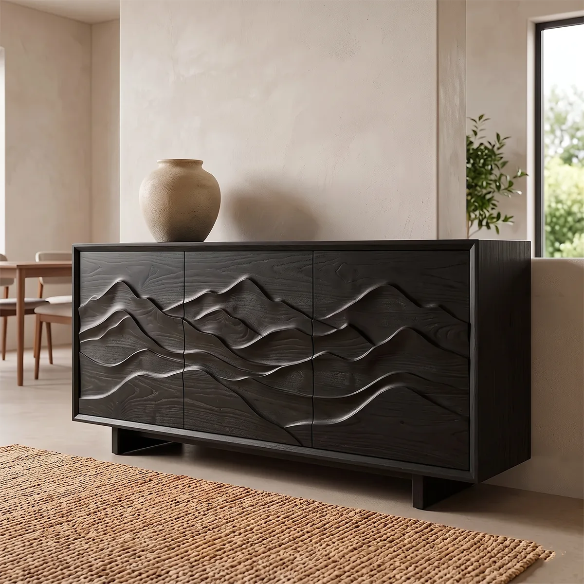 Mountain Carved Solid Wood Sideboard | Organic Modern Buffet Cabinet for Dining & Living Room TH003-7719