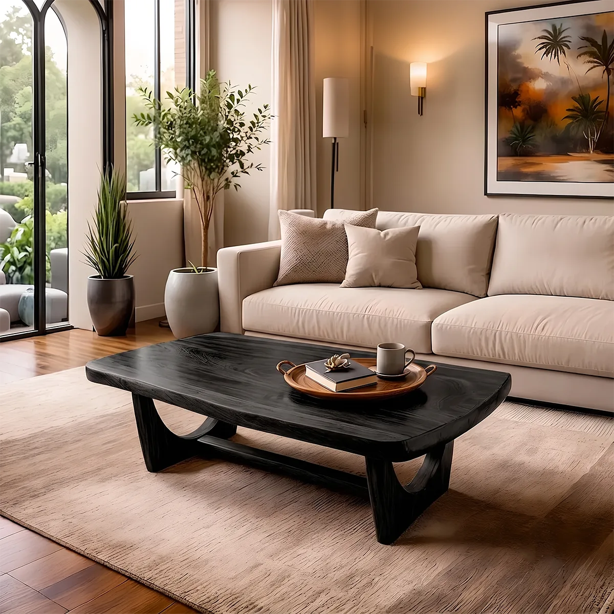 Modern Organic Coffee Table | Sculptural Solid Wood Rectangular Coffee Table TH003-1632
