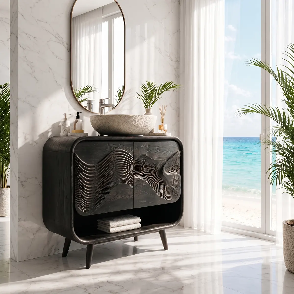 Sculpted Wave Front Bathroom Vanity Cabinet TT006-1168