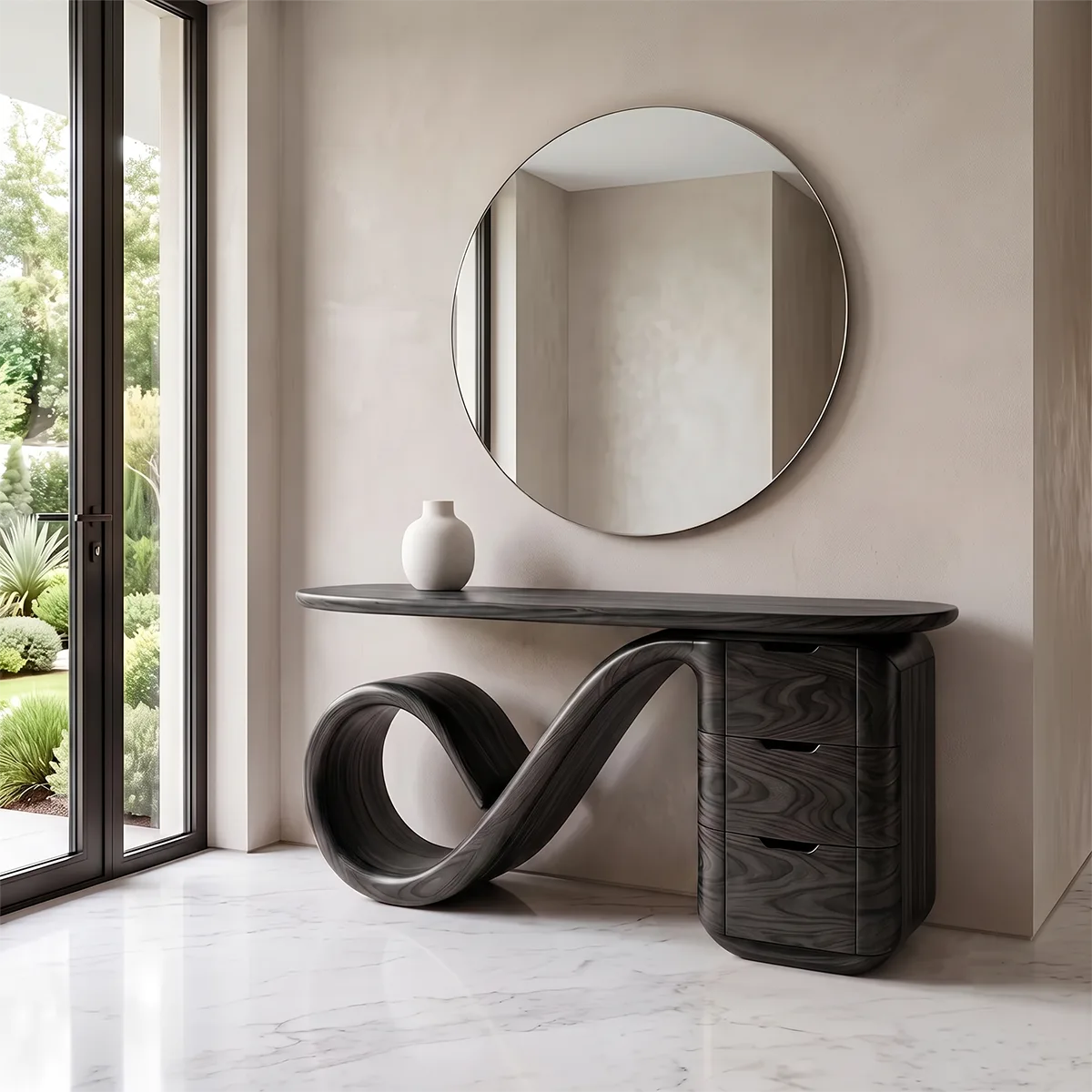 Modern Sculptural Console Table with Storage Drawers – Organic Contemporary Entryway Table TH003-1344