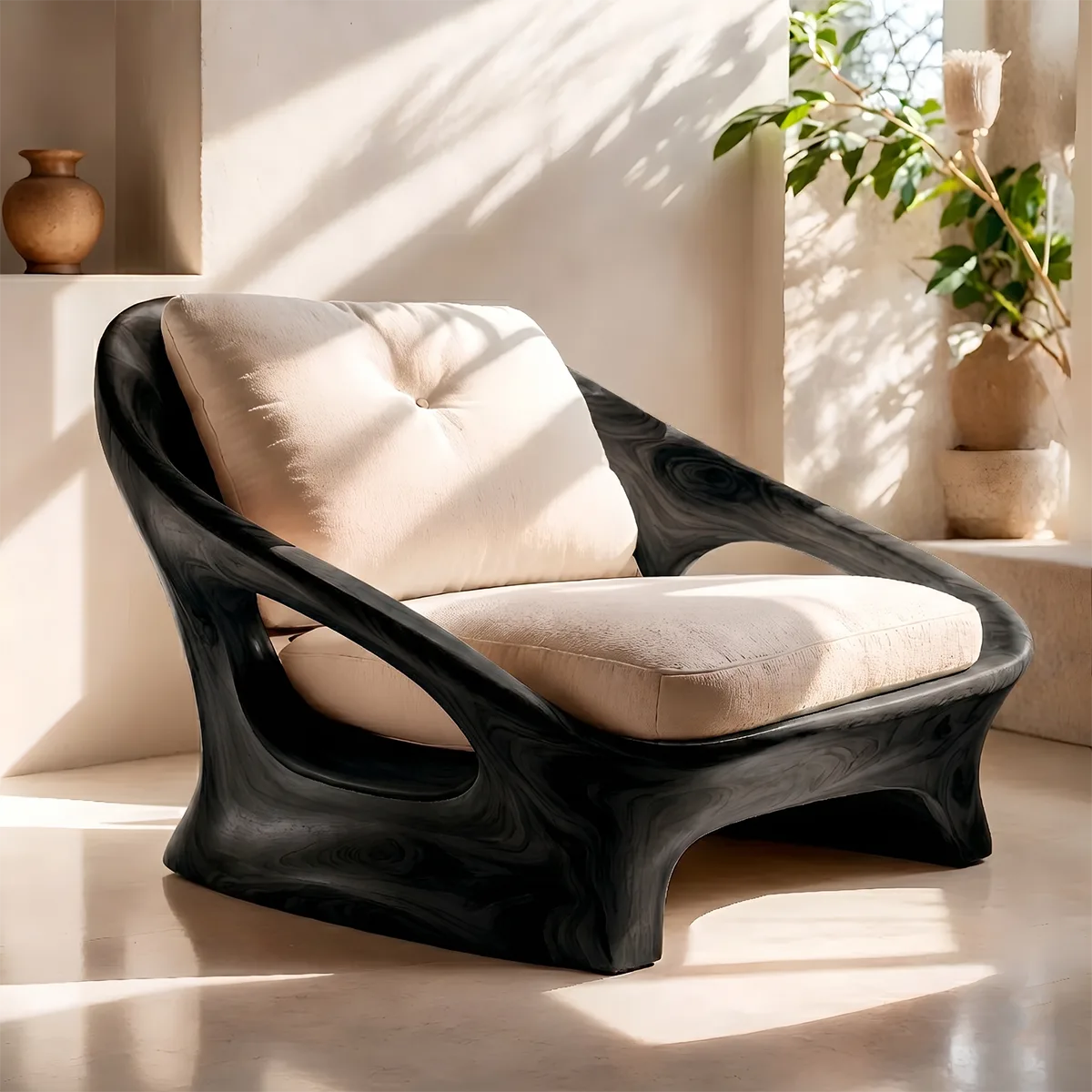 Organic Wood Lounge Chair, Sculptural Accent Chair, Modern Curved Armchair TT006-5140