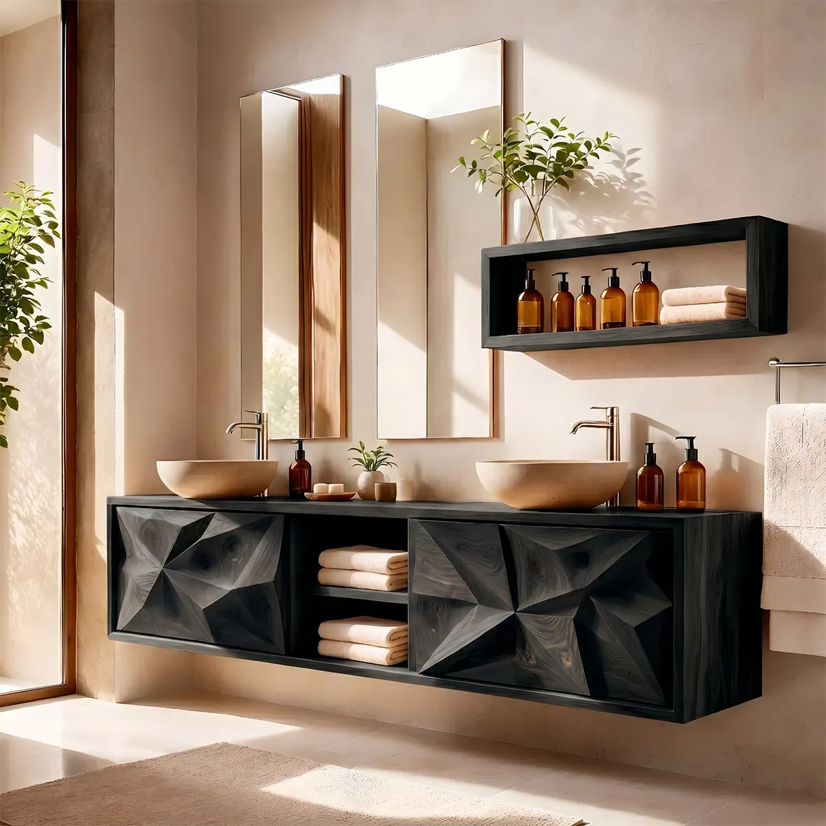 Modern Geometric Floating Double Sink Bathroom Vanity TT006-6733