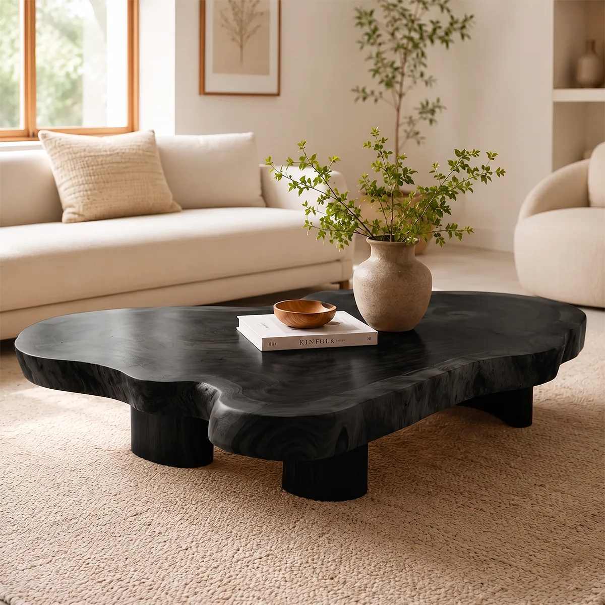 Organic Solid Wood Live Edge Coffee Table | Freeform Hardwood Coffee Table with Sculptural Pedestal Base TT006-4064