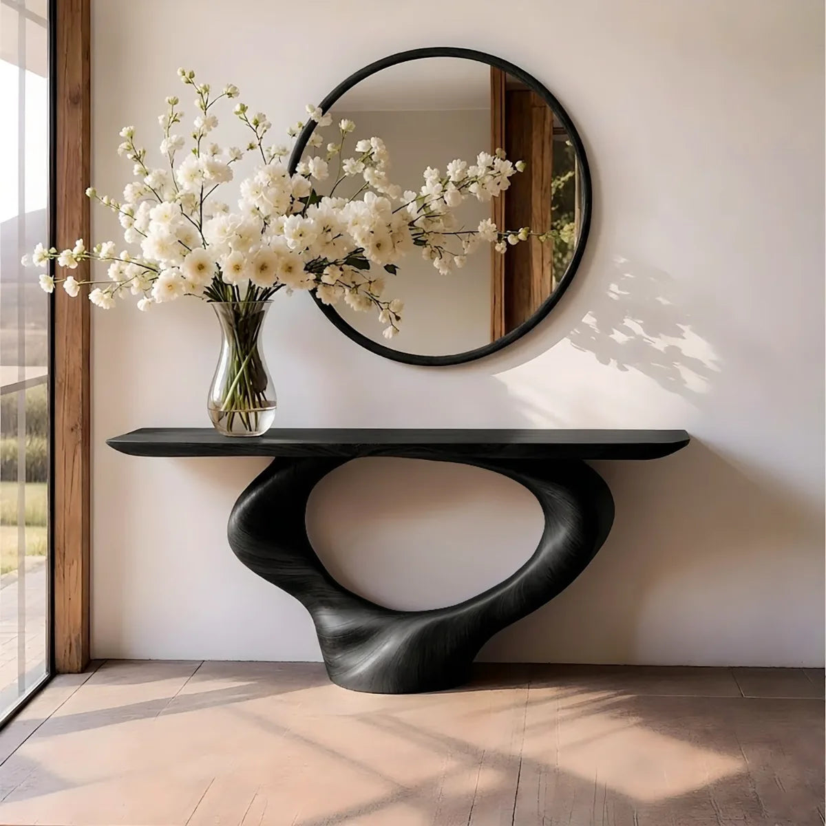 Sculptural Wood Console Table, Organic Modern Entryway Table