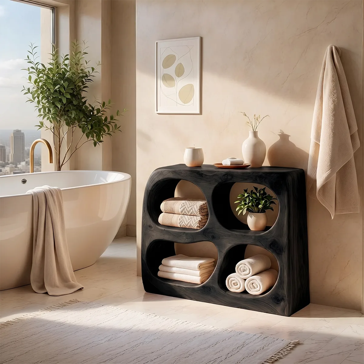Sculptural Bathroom Storage Cabinet with 4 Rounded Open Shelves TT006-3KIL8IE
