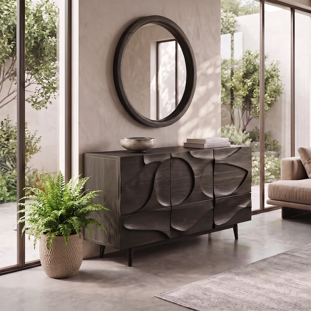 Modern Sideboard with Carved Organic Relief Front | Sculptural Storage Cabinet HG021-7RLA3HW