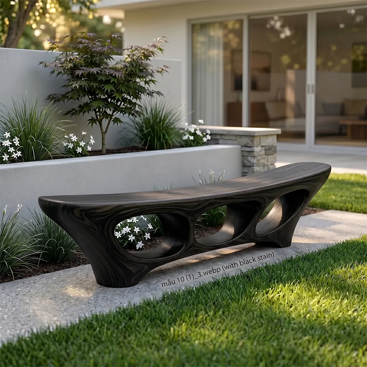 Organic Modern Outdoor Bench, Sculptural Hollow Form Garden Seating TH003-9028