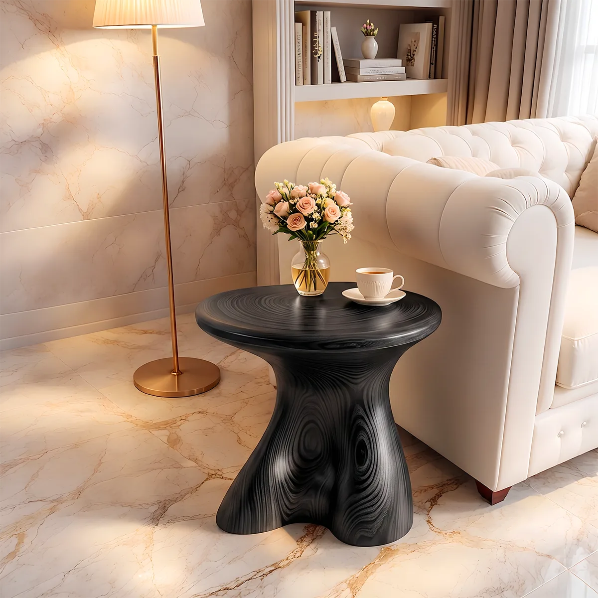 Modern Round End Table | Sculptural Pedestal Accent Side Table HG021-6926