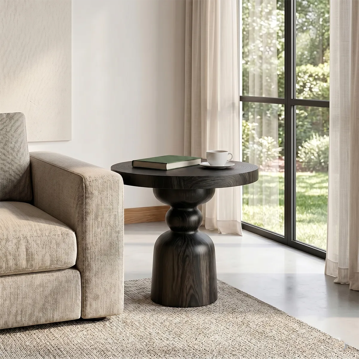 Modern Round End Table with Turned Pedestal Base TH003-2177